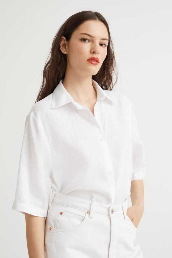 Blusas H&M Linen Shirt Mujer Negros | 675928JCN