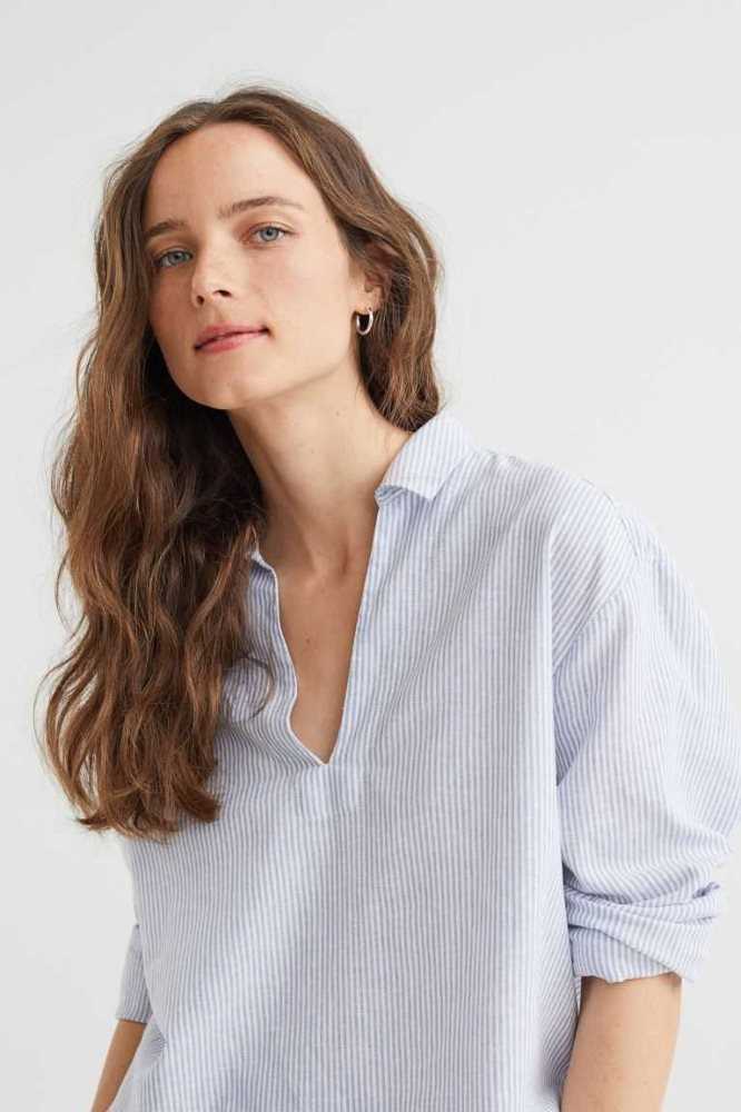 Blusas H&M Linen-blend Anorak Shirt Mujer Blancos | 067945YOE