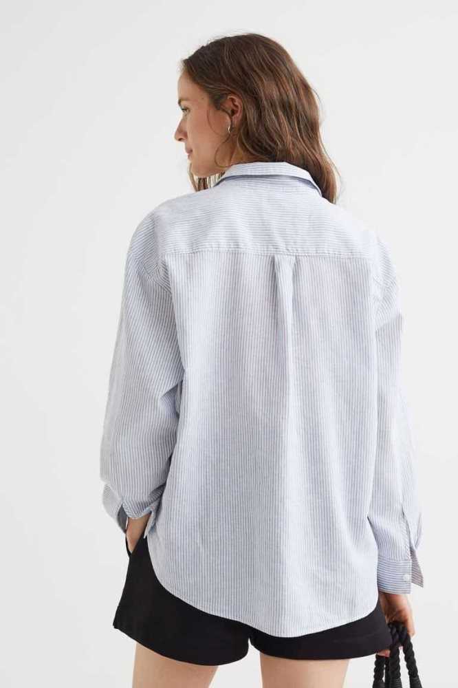 Blusas H&M Linen-blend Anorak Shirt Mujer Blancos | 067945YOE