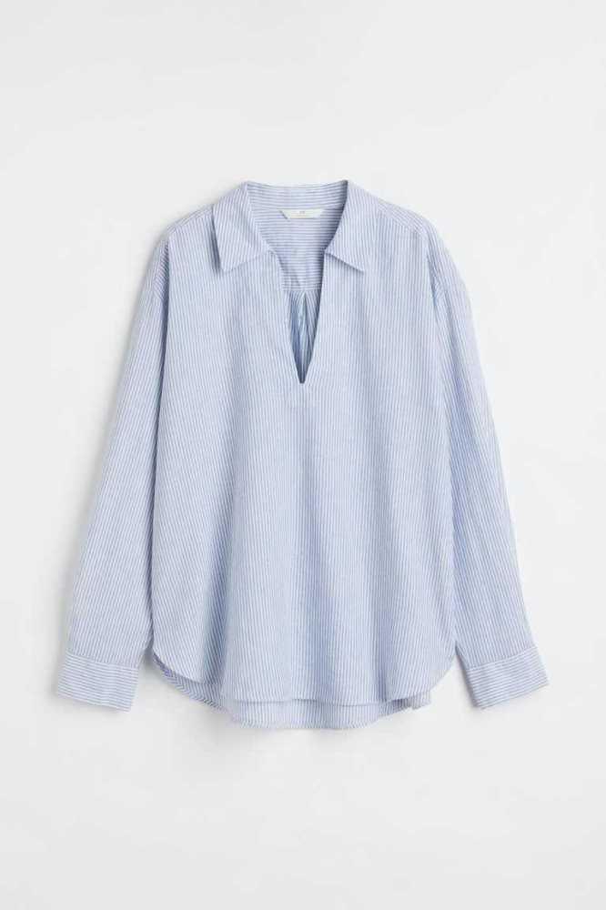 Blusas H&M Linen-blend Anorak Shirt Mujer Blancos | 067945YOE