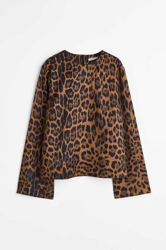 Blusas H&M Long-sleeved Mujer Marrom Leopardo | 714302CYW