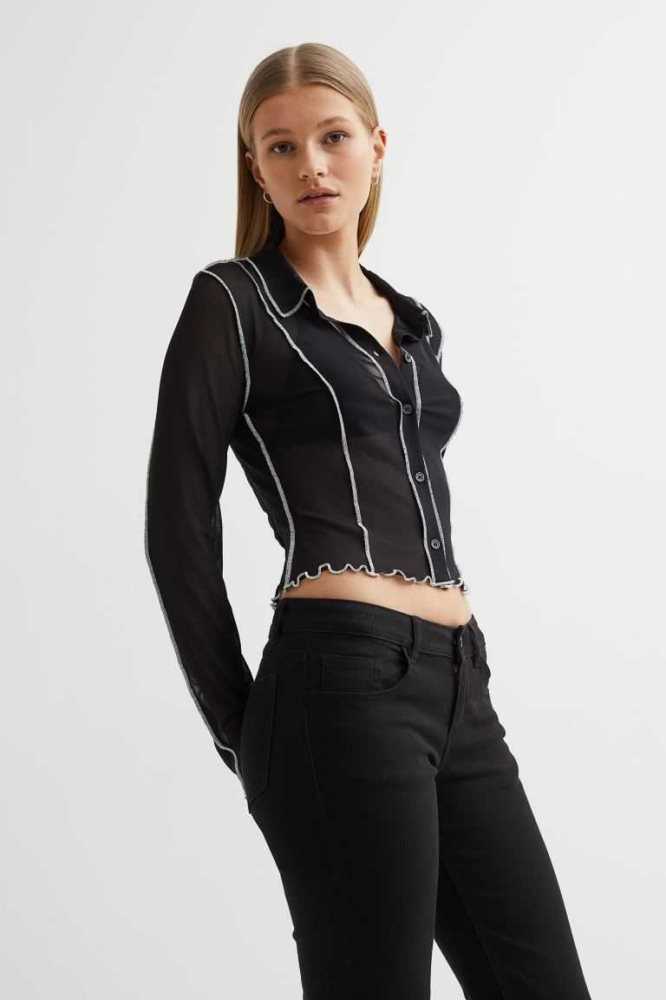 Blusas H&M Mesh Shirt Mujer Negros | 160738BMS