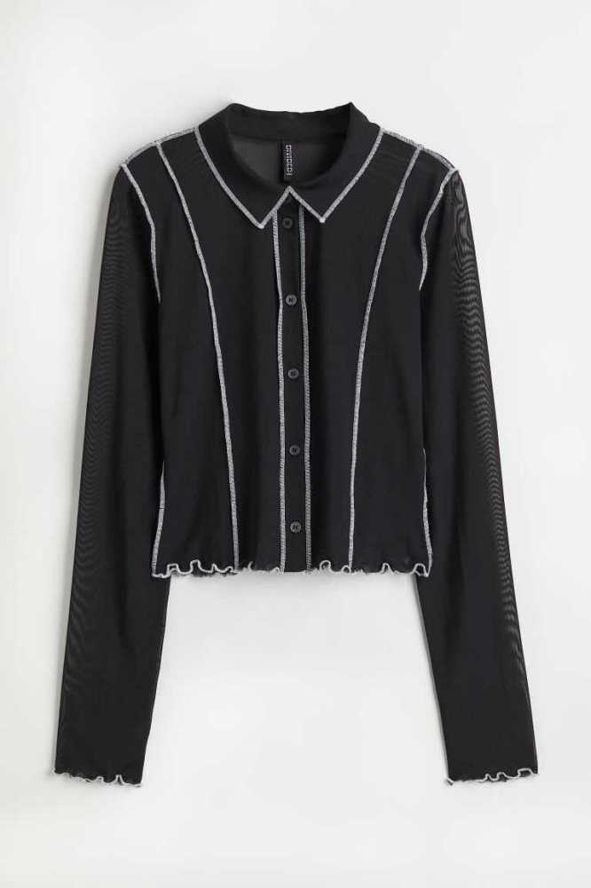 Blusas H&M Mesh Shirt Mujer Negros | 160738BMS