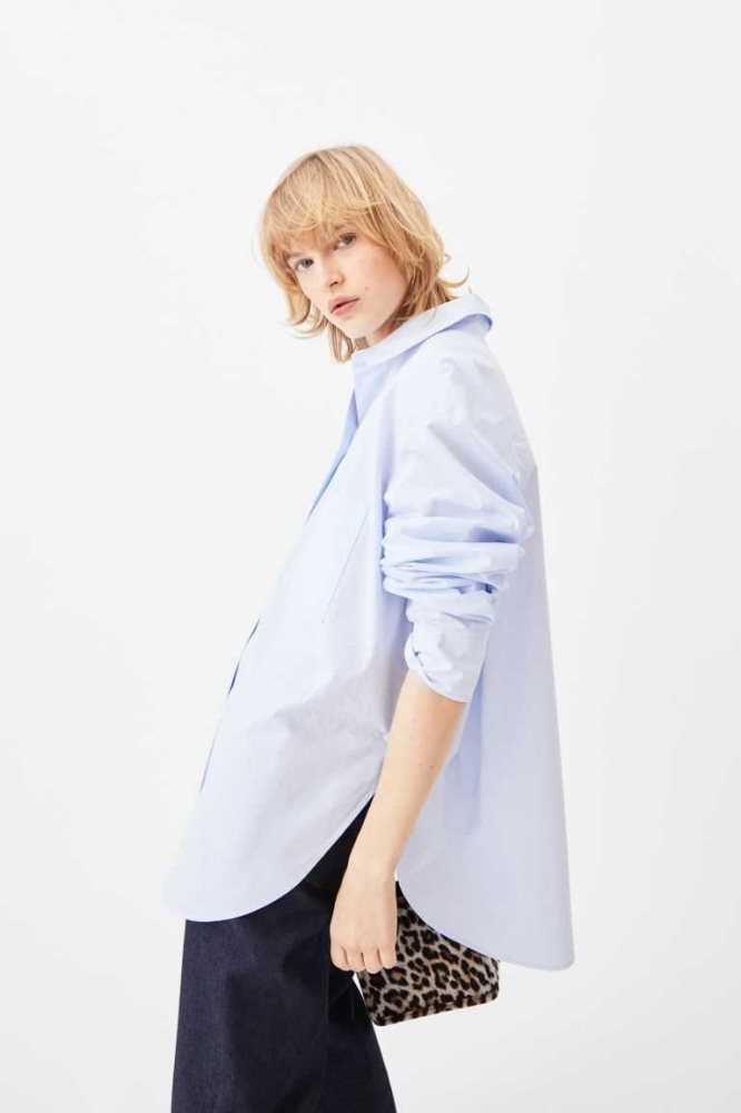 Blusas H&M Oversized Algodon Shirt Mujer Azules Blancos | 041263EPA