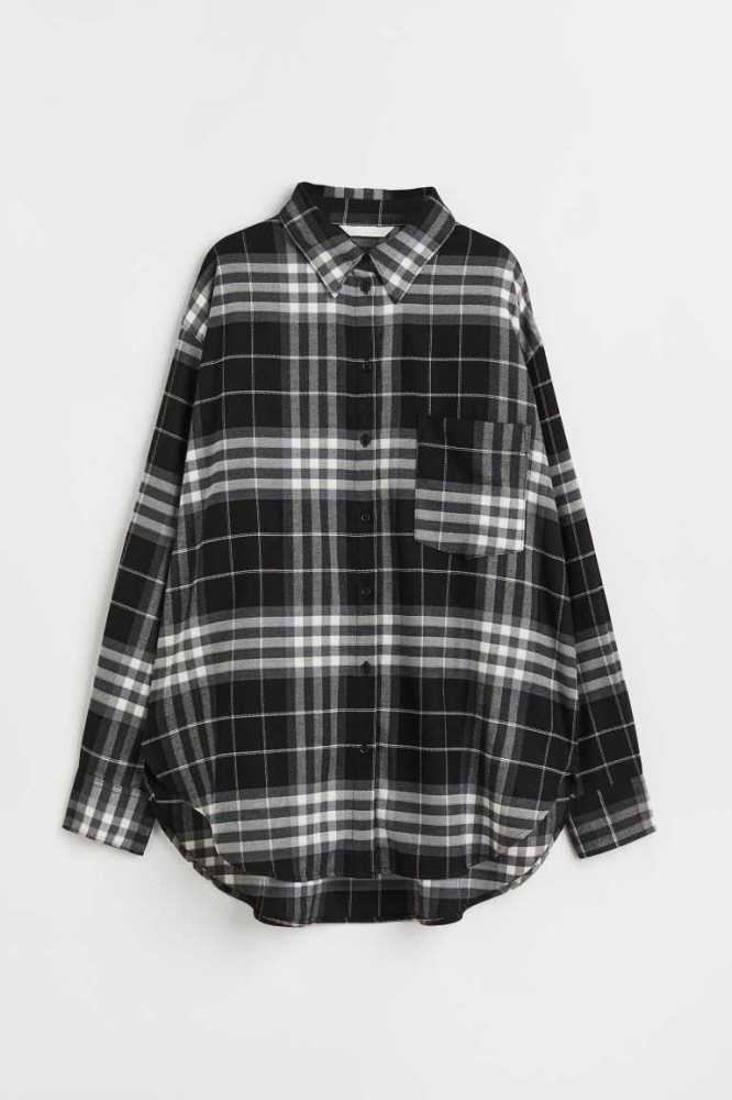 Blusas H&M Oversized Flannel Shirt Mujer Grises Oscuro | 863910YPK