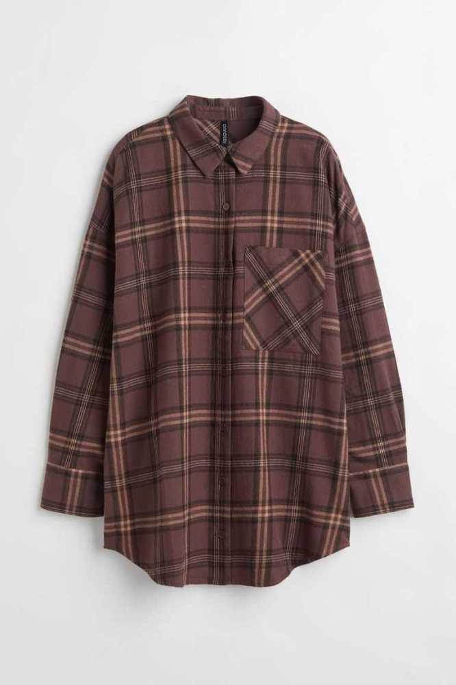 Blusas H&M Oversized Flannel Shirt Mujer Rosas Claro Negros | 914380OAV