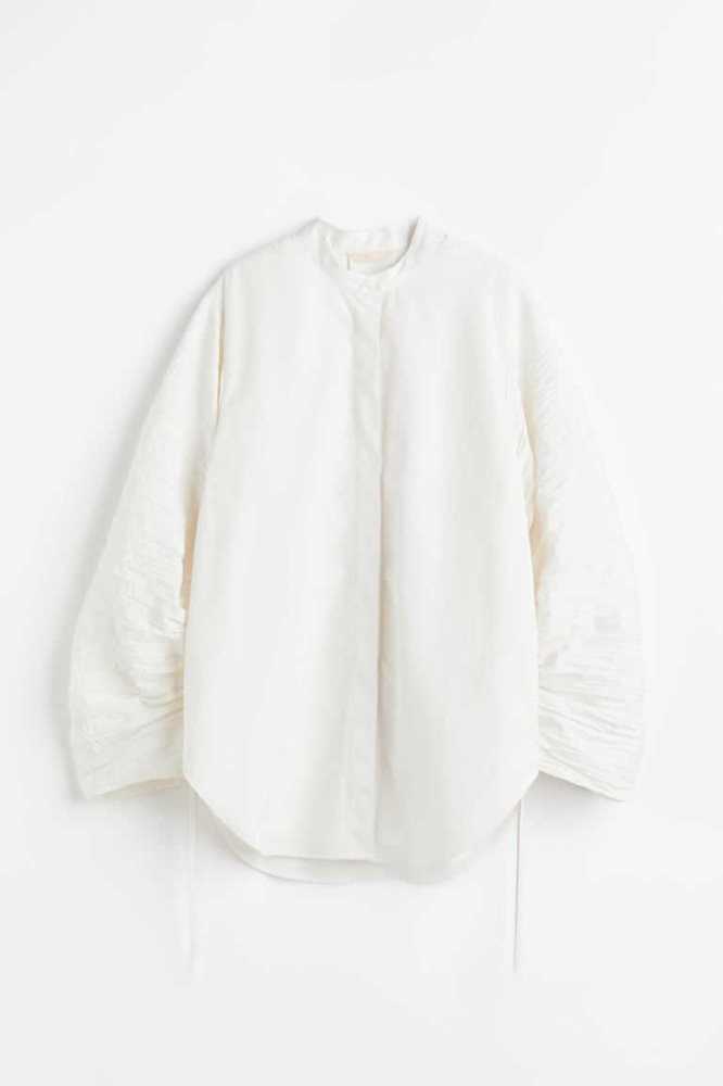 Blusas H&M Oversized Gathered-sleeve Shirt Mujer Blancos | 195802JTV