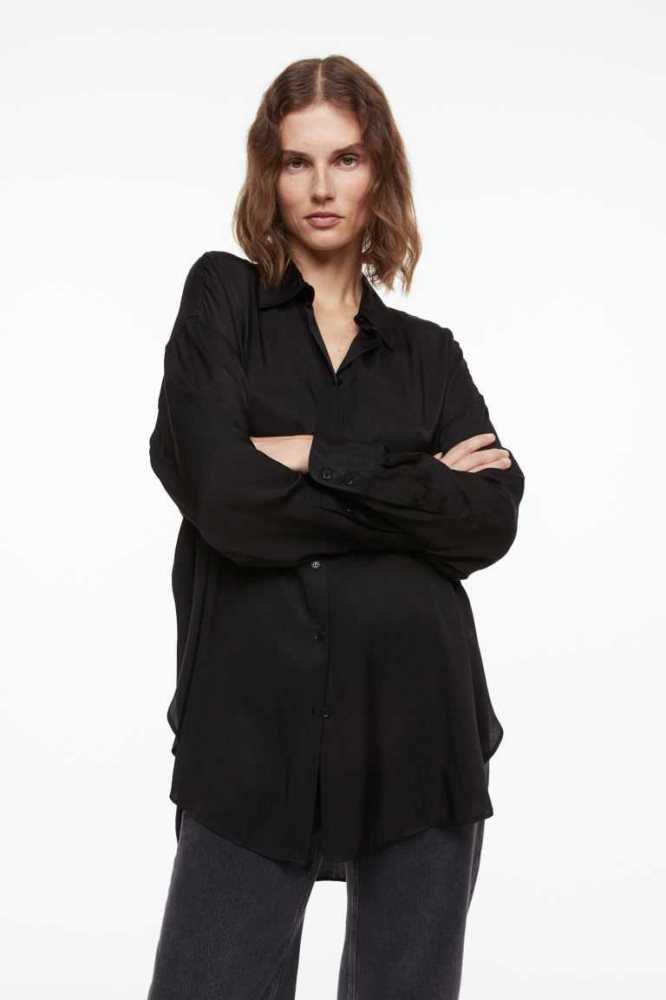 Blusas H&M Oversized Mujer Negros | 978156VTS