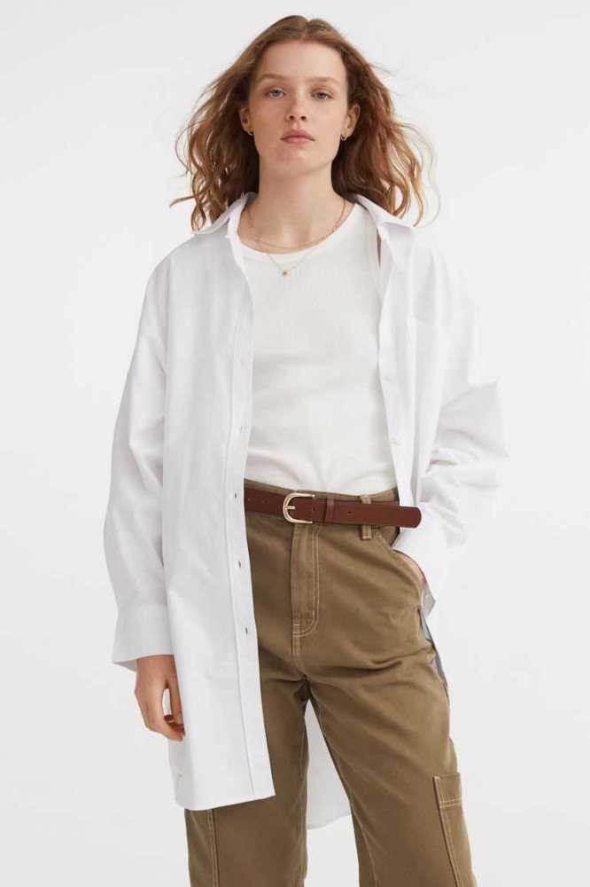 Blusas H&M Oversized Oxford Shirt Mujer Blancos | 253840EHP