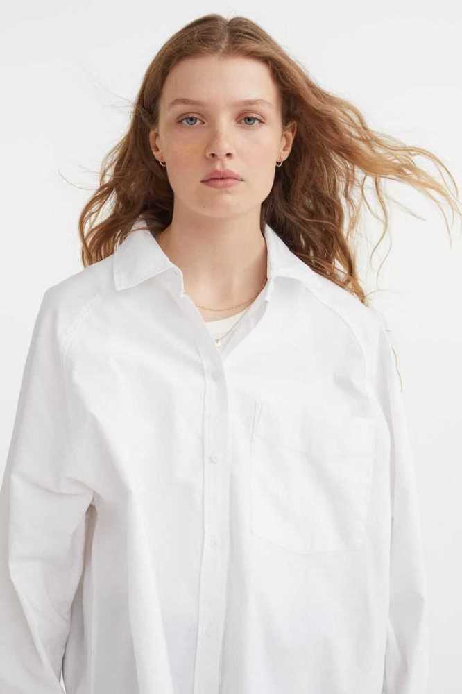 Blusas H&M Oversized Oxford Shirt Mujer Blancos | 253840EHP