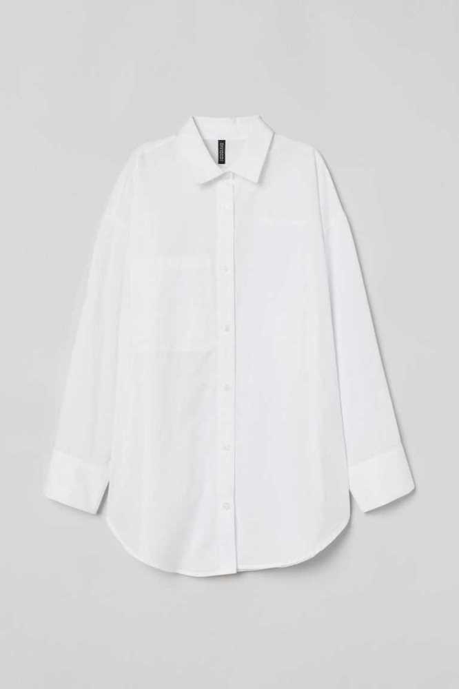 Blusas H&M Oversized Poplin Shirt Mujer Blancos | 148206POW