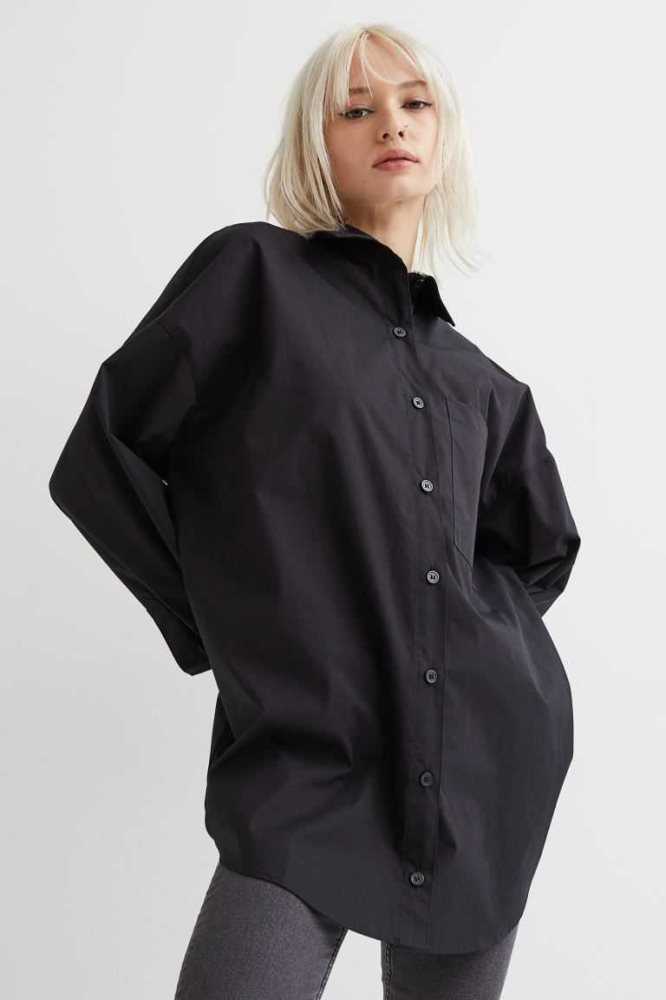 Blusas H&M Oversized Poplin Shirt Mujer Blancos | 148206POW