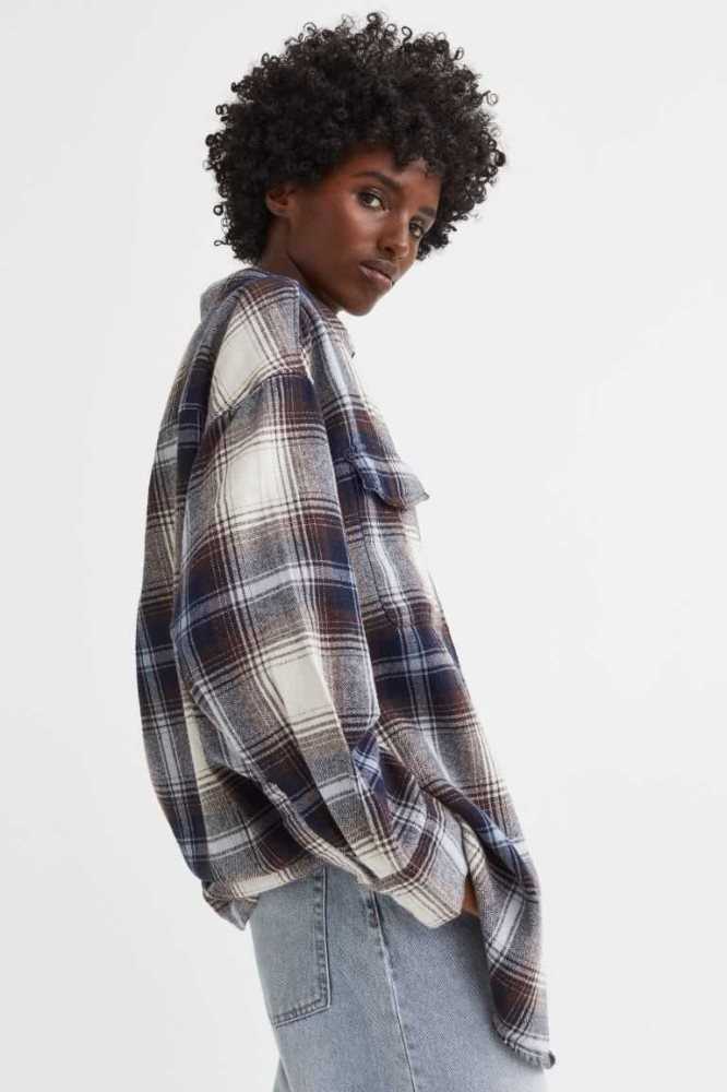 Blusas H&M Oversized Twill Overshirt Mujer Azules Oscuro | 804726IKH