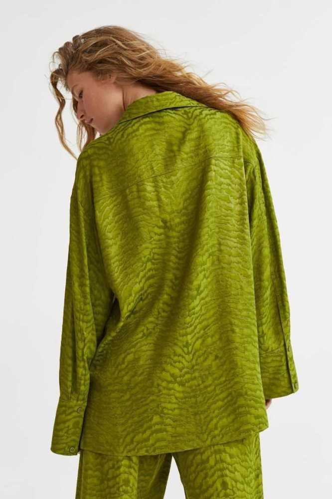 Blusas H&M Patterned Viscose Shirt Mujer Verde Oliva Verdes | 756018QYO