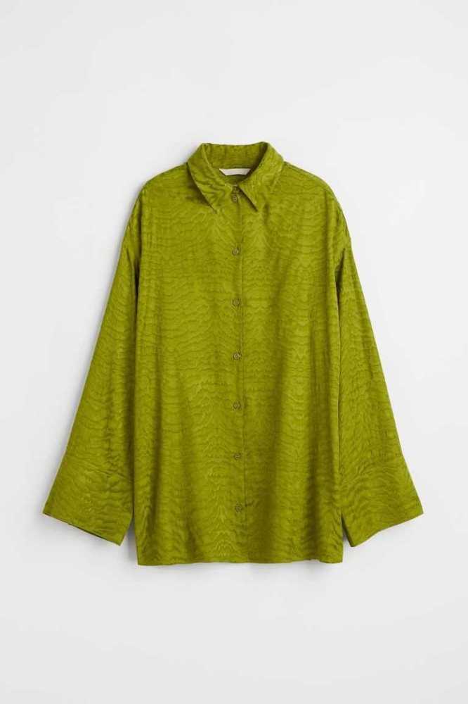 Blusas H&M Patterned Viscose Shirt Mujer Verde Oliva Verdes | 756018QYO