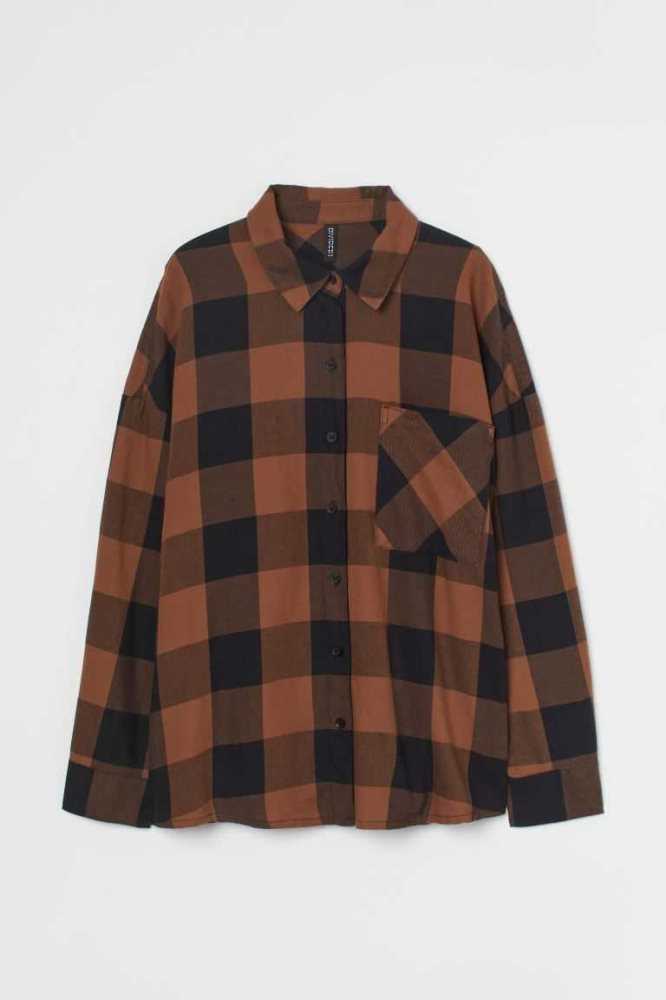 Blusas H&M Plaid Shirt Mujer Negros Blancos | 367482OSZ