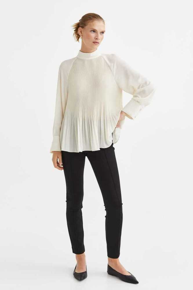 Blusas H&M Plisado Mujer Creme | 823056GEZ