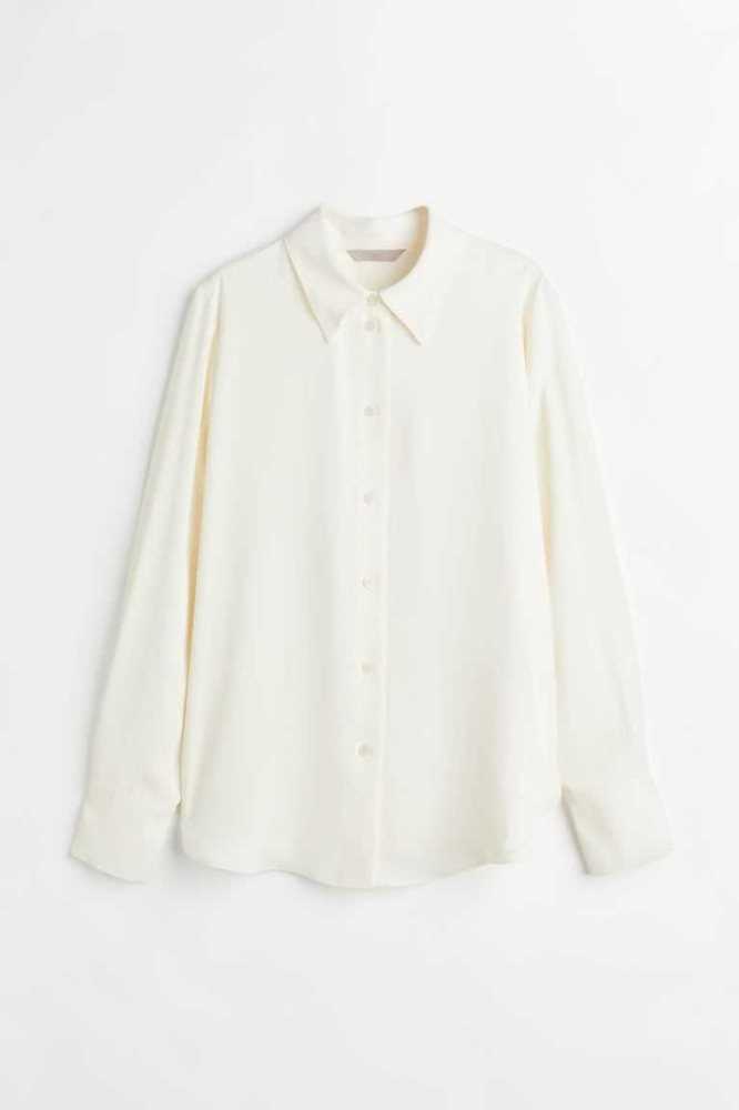 Blusas H&M Pointed-collar Shirt Mujer Blancos | 026981KLG