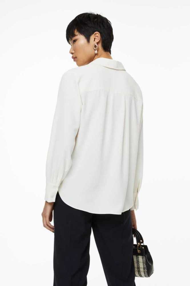 Blusas H&M Pointed-collar Shirt Mujer Creme | 378904NGX