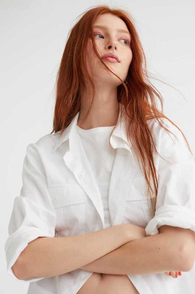 Blusas H&M Poplin Shirt Mujer Blancos | 359217CEQ