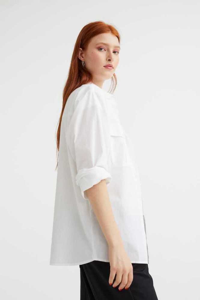 Blusas H&M Poplin Shirt Mujer Blancos | 359217CEQ