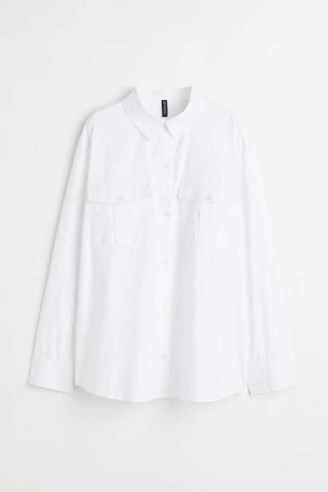 Blusas H&M Poplin Shirt Mujer Blancos | 359217CEQ