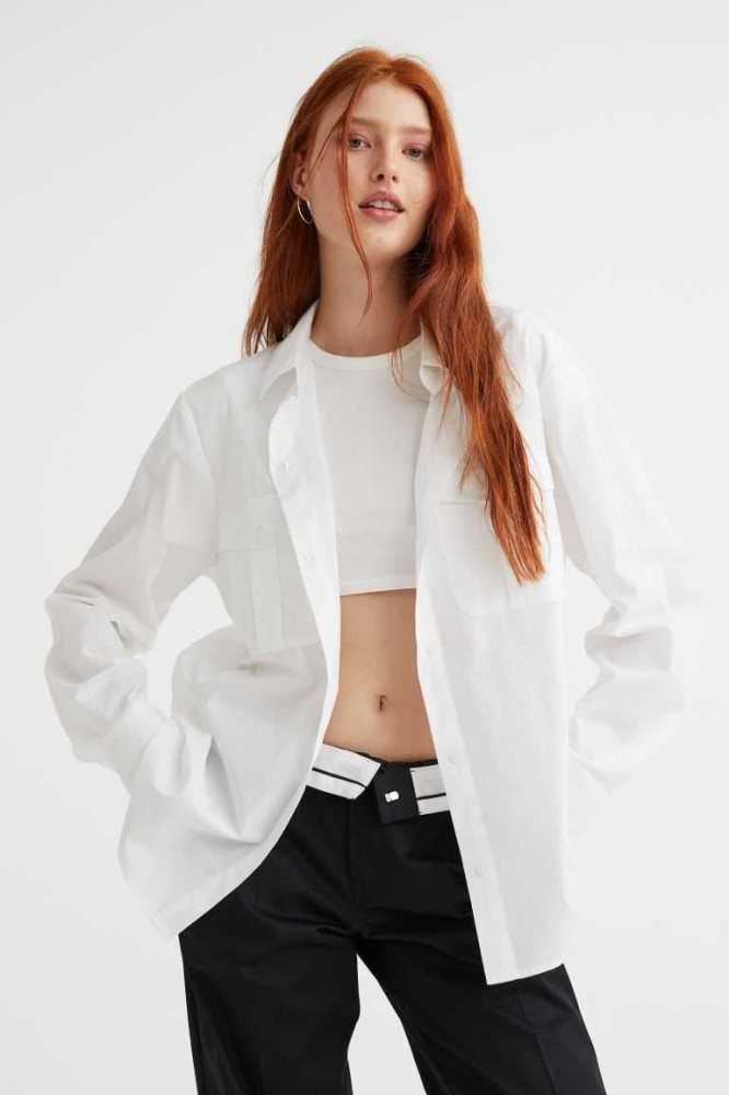 Blusas H&M Poplin Shirt Mujer Blancos | 359217CEQ