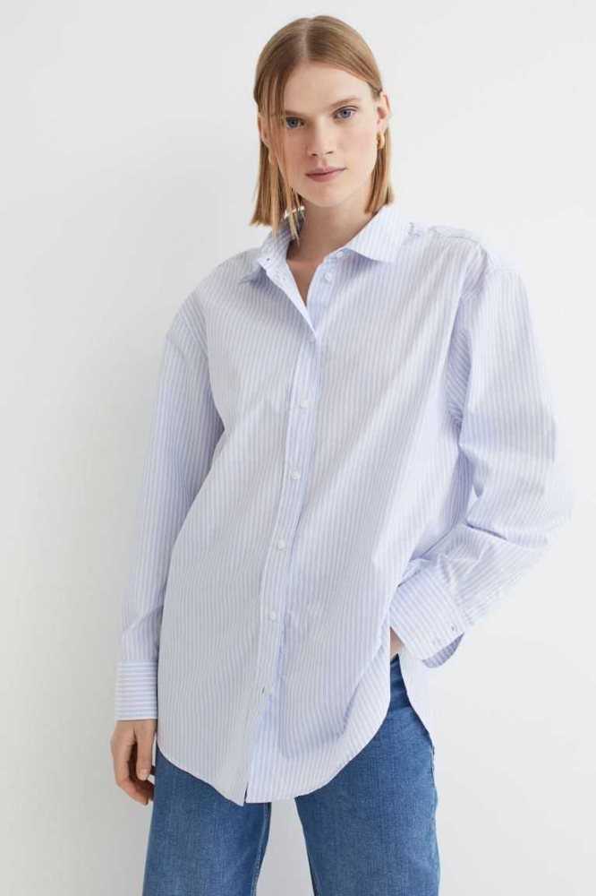 Blusas H&M Poplin Shirt Mujer Blancos | 658917LQU