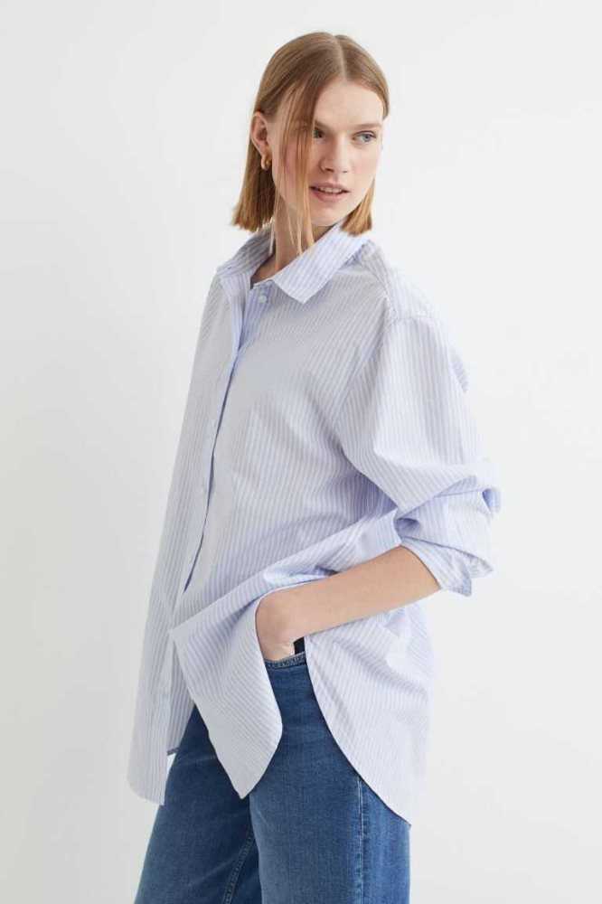 Blusas H&M Poplin Shirt Mujer Blancos | 658917LQU