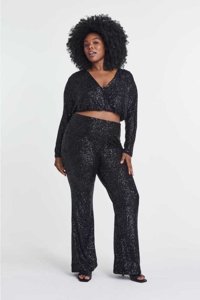 Blusas H&M Sequined Wrapover Mujer Negros | 956487FNC