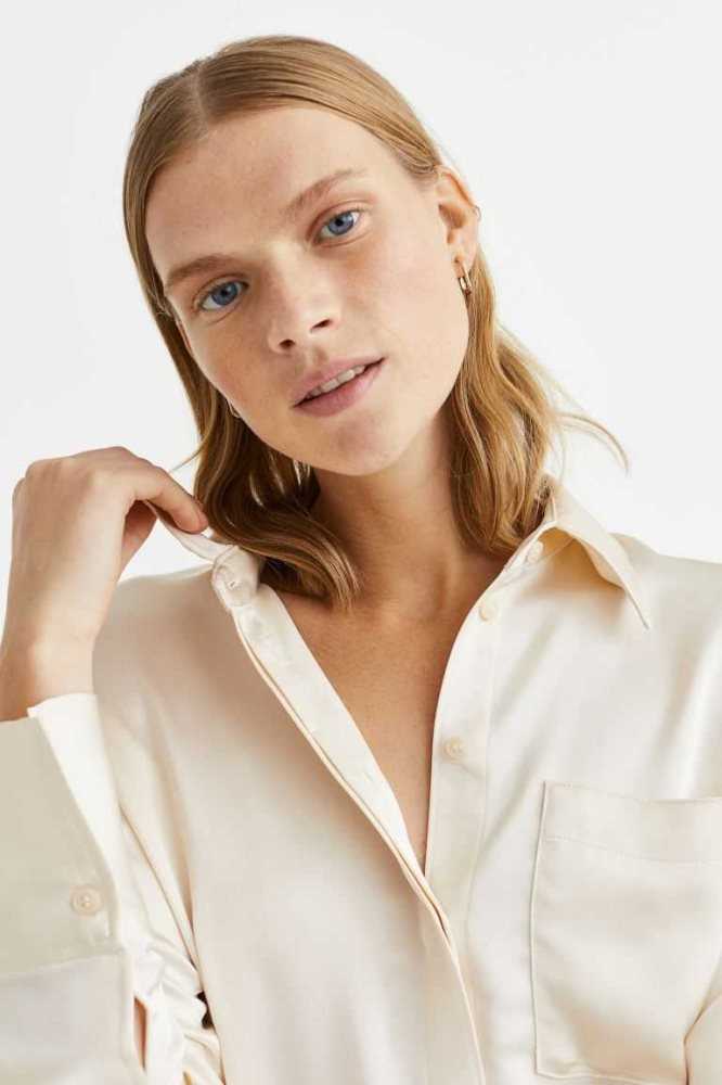 Blusas H&M ShirtSheen Mujer Creme | 369710AOG