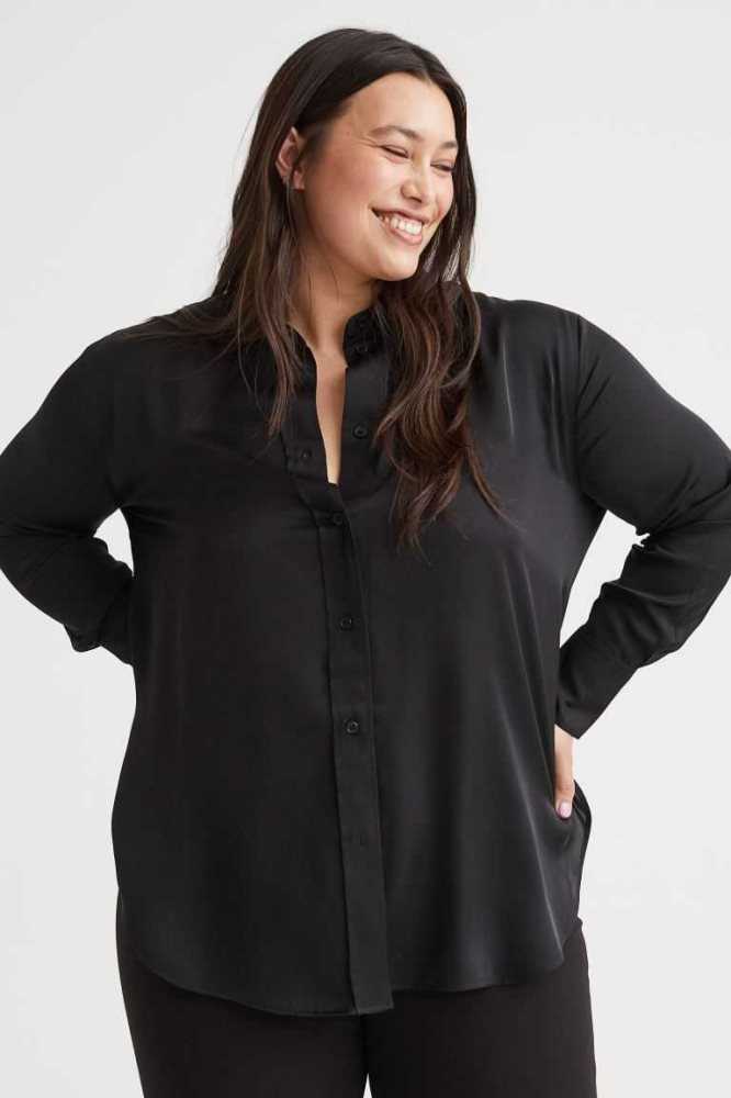 Blusas H&M Shirta Sheen Mujer Negros | 235874MOW