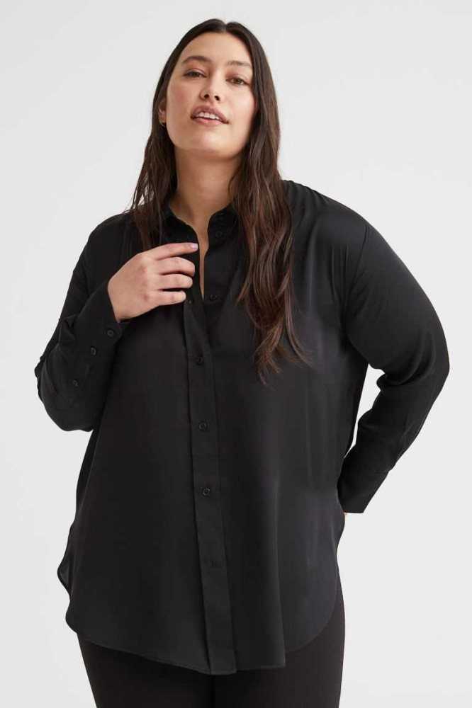 Blusas H&M Shirta Sheen Mujer Negros | 235874MOW