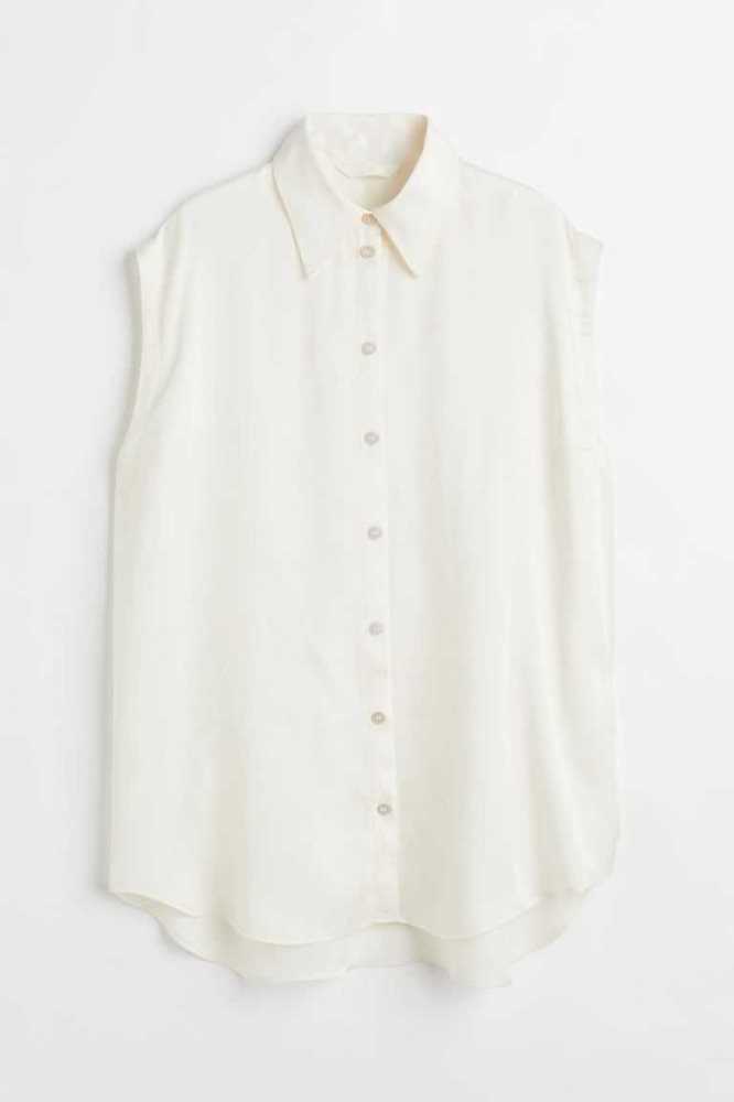 Blusas H&M Sin Manga Satin Shirt Mujer Creme | 798643GND