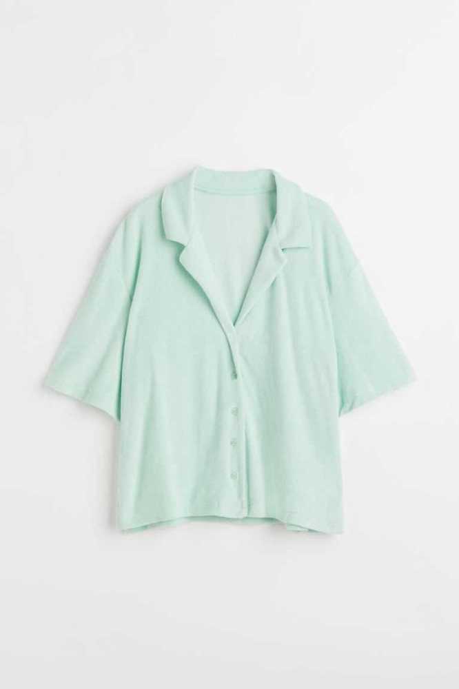 Blusas H&M Terry Beach Shirt Mujer Verde Menta Claro Verdes | 018297DJB