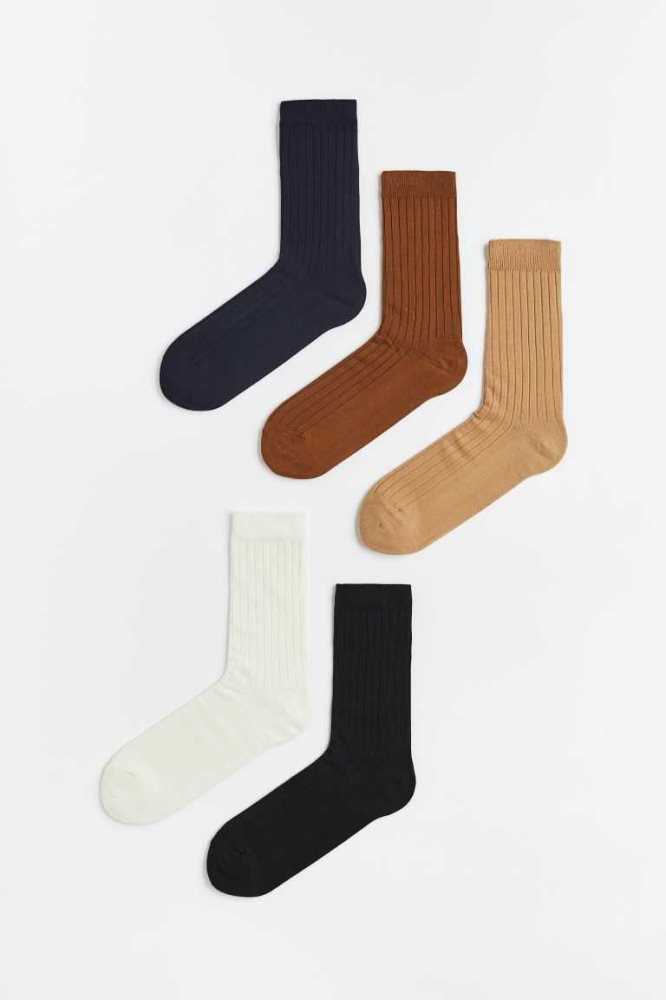 Calcetines H&M 5-pack Acanalado Hombre Beige Marrom | 902517UPC