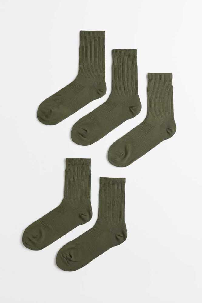 Calcetines H&M 5-pack DryMove sports Hombre Kaki Oscuro Verdes | 384620XJP