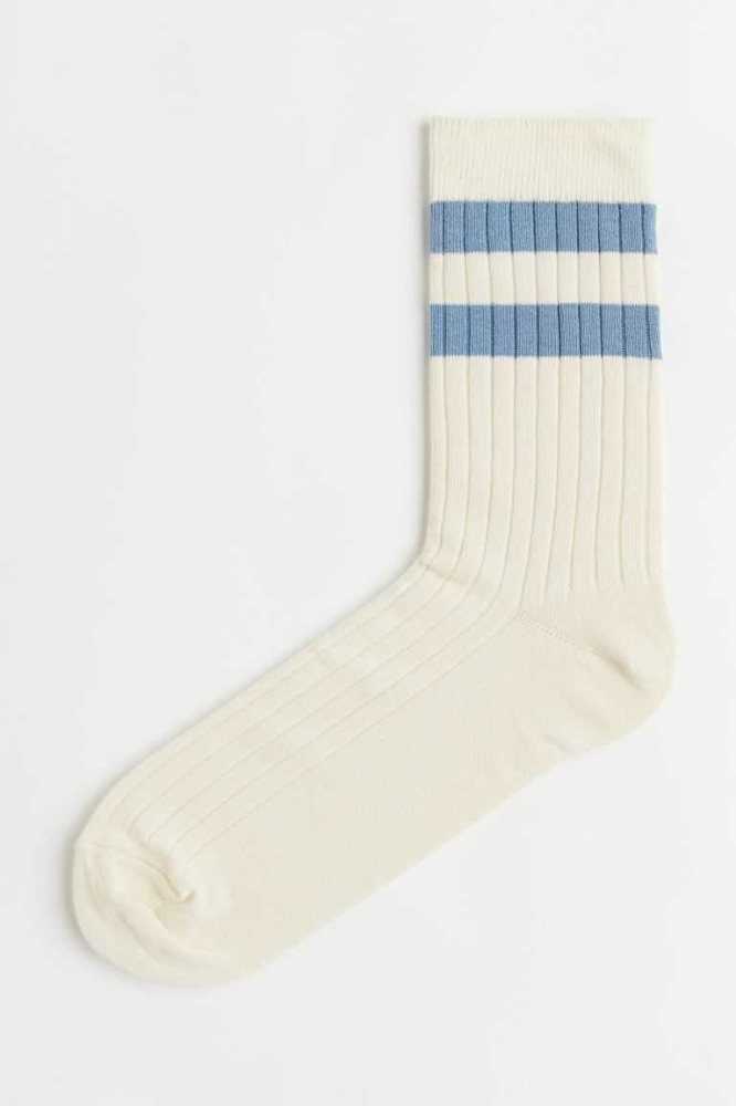 Calcetines H&M Acanalado Hombre Creme Azules | 218796ODT