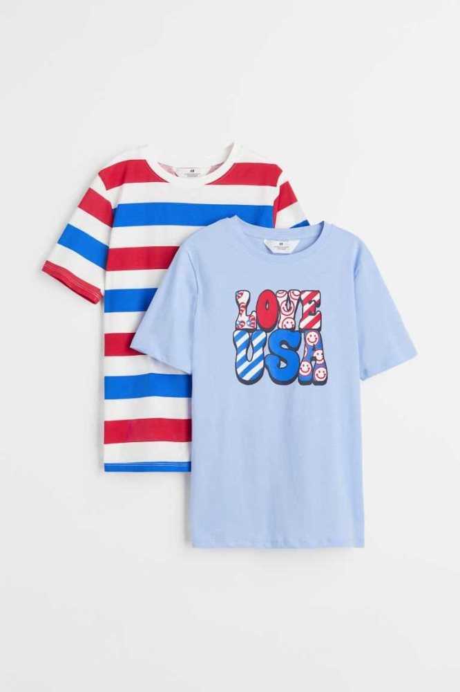 Camisas H&M 2-pack Algodon Niños Azules Claro | 307926JFO