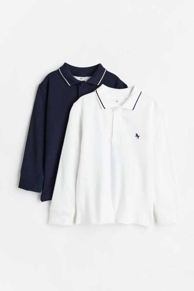 Camisas H&M 2-pack Long-sleeved Polo Niños Azul Marino Azules Blancos | 031768CFR