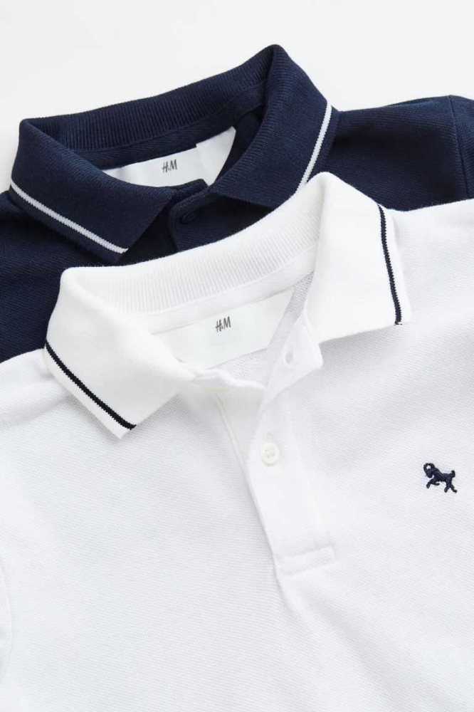 Camisas H&M 2-pack Long-sleeved Polo Niños Azul Marino Azules Blancos | 031768CFR