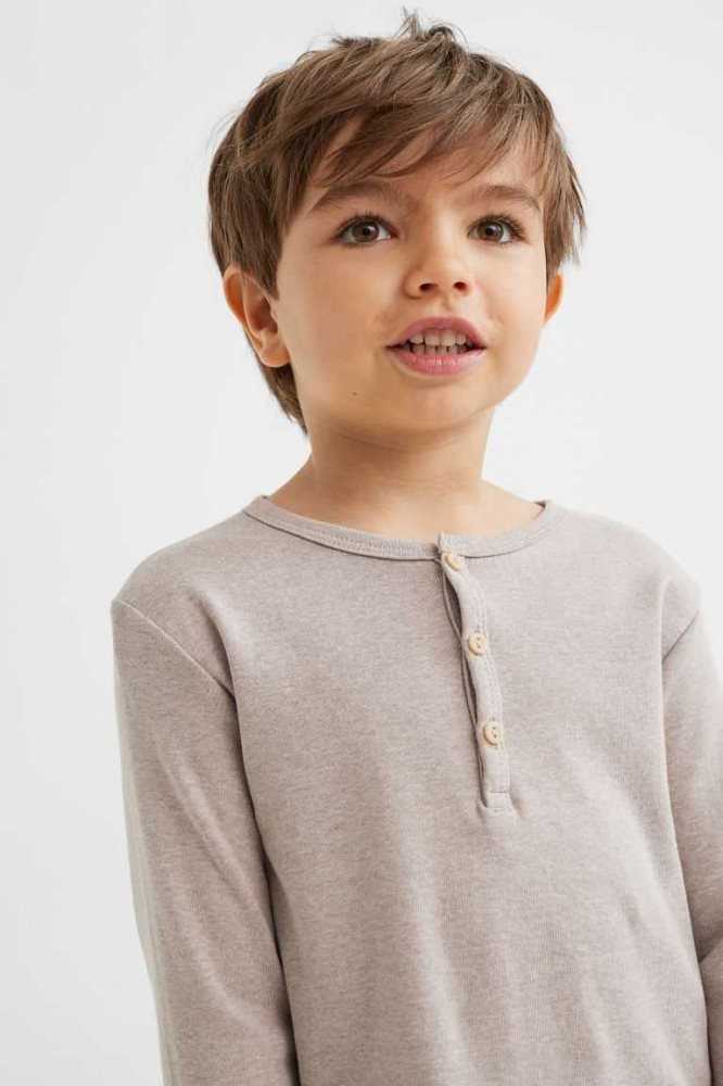 Camisas H&M 3-pack Algodon Henley Niños Azules Verde Oliva Verdes Beige Claro | 032749DXJ