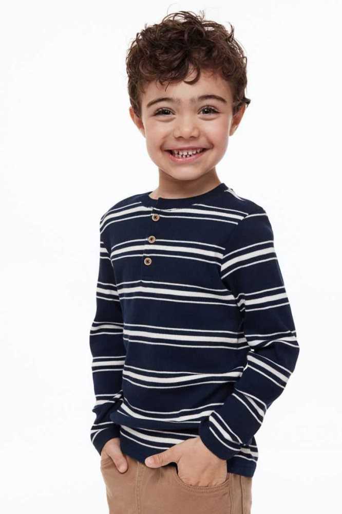 Camisas H&M 3-pack Algodon Henley Niños Azul Marino Azules | 301849TSU