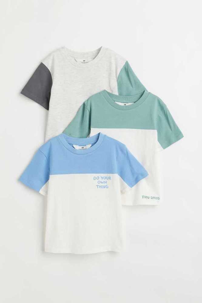 Camisas H&M 3-pack Algodon Niños Azules Claro Verdes Beige Blancos | 581470UHK