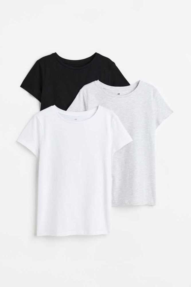 Camisas H&M 3-pack Algodon Niños Blancos Negros Grises | 489105PDL