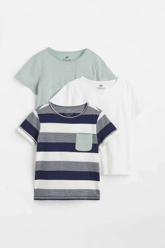 Camisas H&M 3-pack Algodon Niños Verdes Claro | 758064CJN