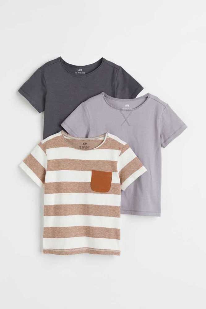 Camisas H&M 3-pack Algodon Niños Verdes Claro | 758064CJN