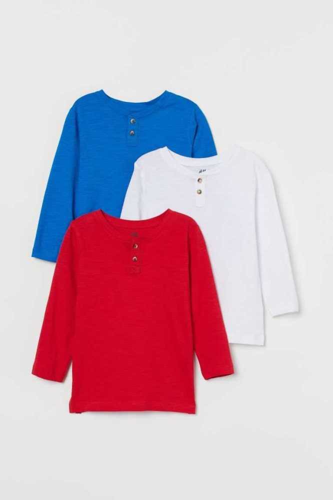 Camisas H&M 3-pack Henley Niños Azules Oscuro | 493567HMC