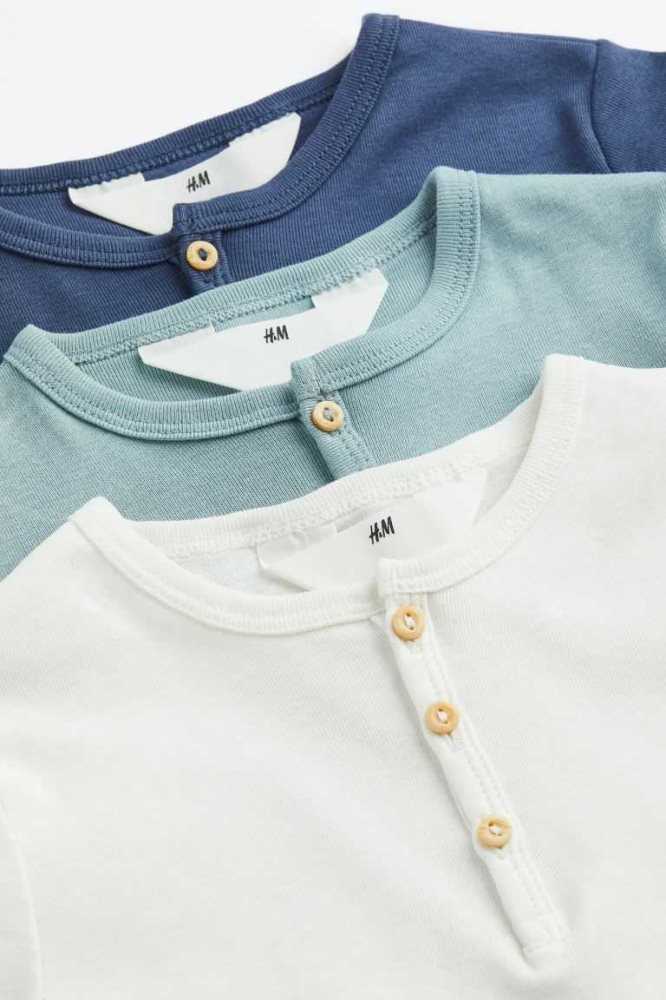 Camisas H&M 3-pack Henley Niños Azules Turquesa Blancos | 316924GWI