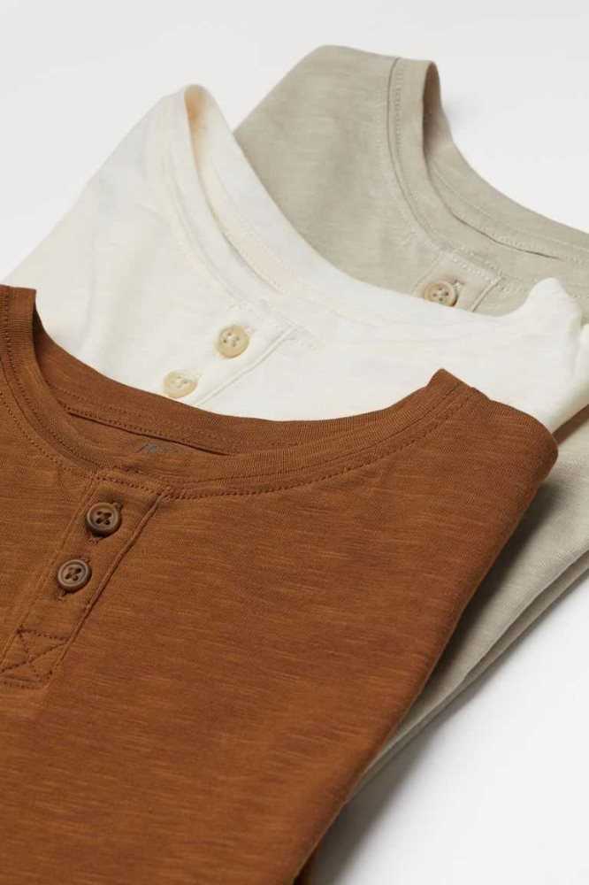 Camisas H&M 3-pack Henley Niños Naranjas Oscuro Beige Blancos | 835169GZV